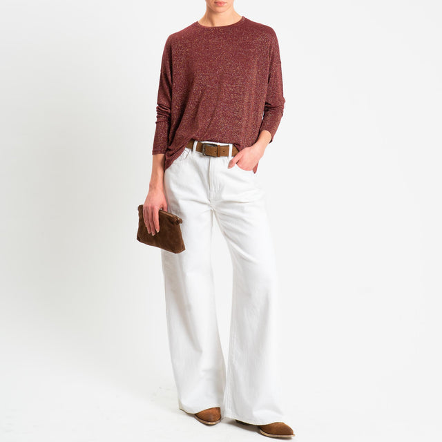 Zeroassoluto-T-shirt girocollo a scatola con lurex - vino