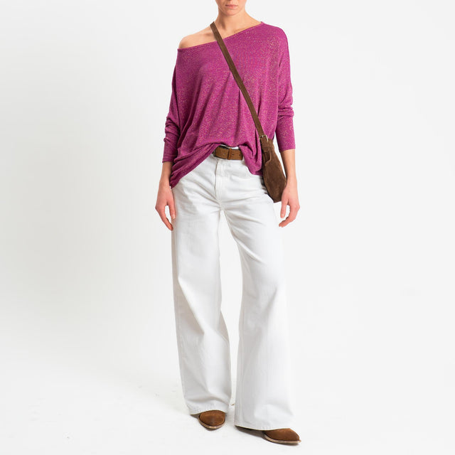 Zeroassoluto-T-shirt scollo barca scatola con lurex - ametista