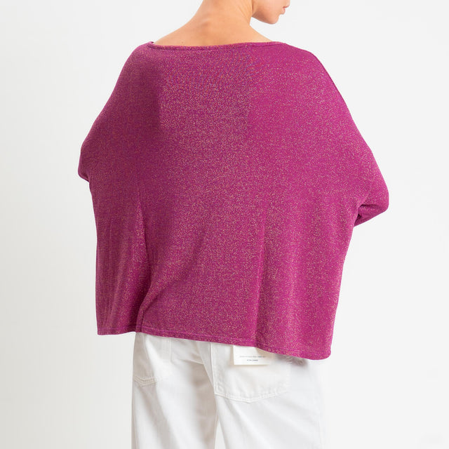 Zeroassoluto-T-shirt scollo barca scatola con lurex - ametista