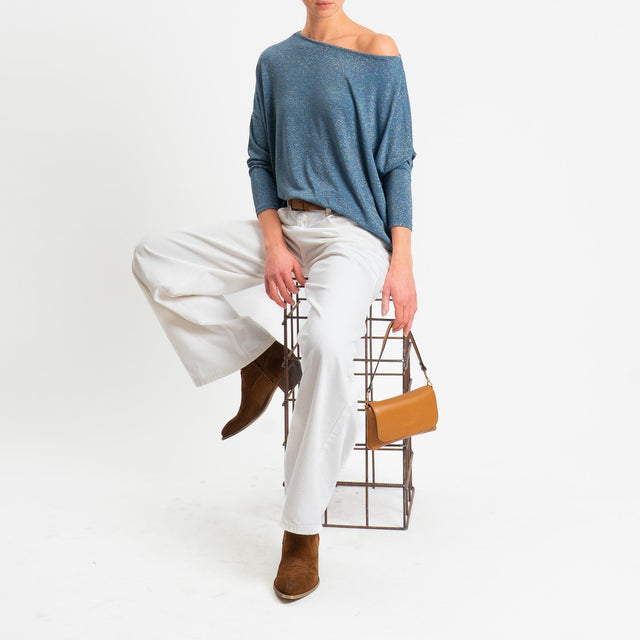 Zeroassoluto-T-shirt scollo barca scatola con lurex - avio