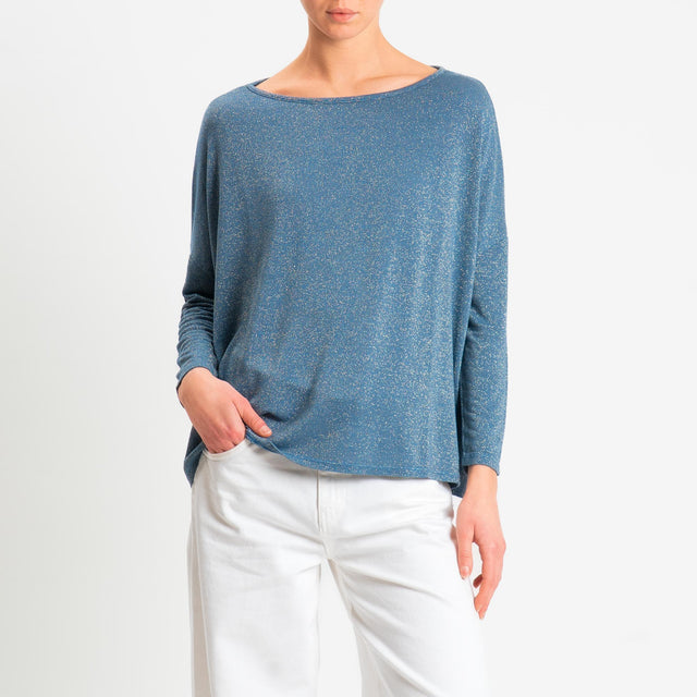 Zeroassoluto-T-shirt scollo barca scatola con lurex - avio