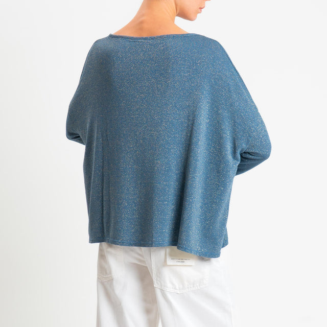 Zeroassoluto-T-shirt scollo barca scatola con lurex - avio