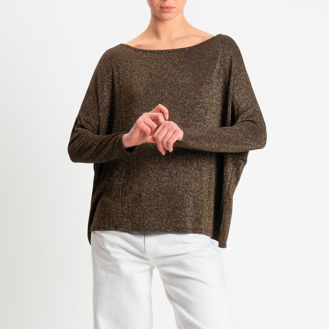 Zeroassoluto-T-shirt scollo barca scatola con lurex - moro