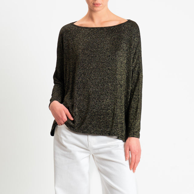 Zeroassoluto-T-shirt scollo barca scatola con lurex - nero