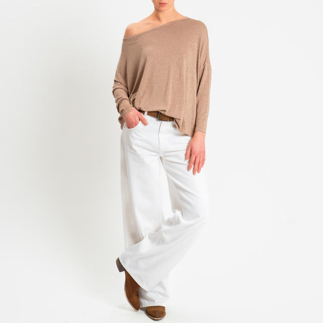 Zeroassoluto-T-shirt scollo barca scatola con lurex - rosa