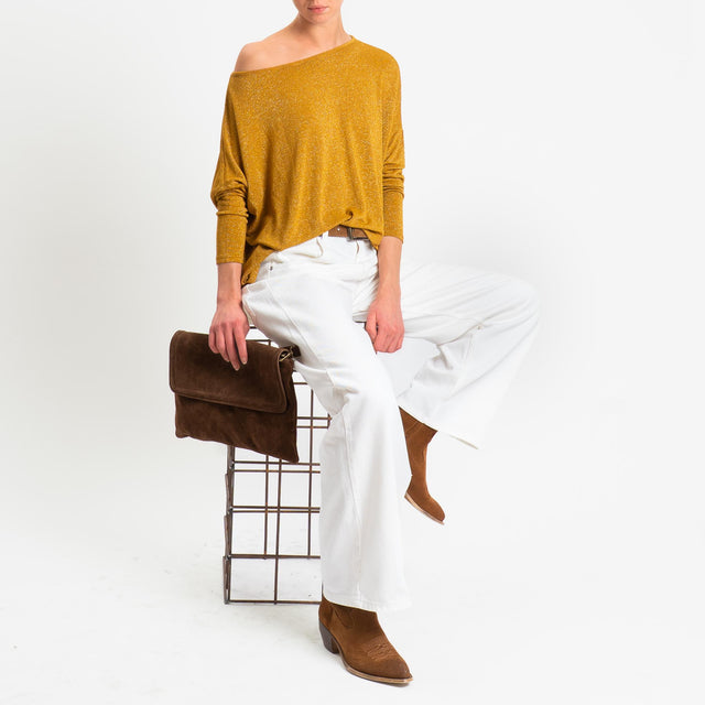 Zeroassoluto-T-shirt scollo barca scatola con lurex - Senape