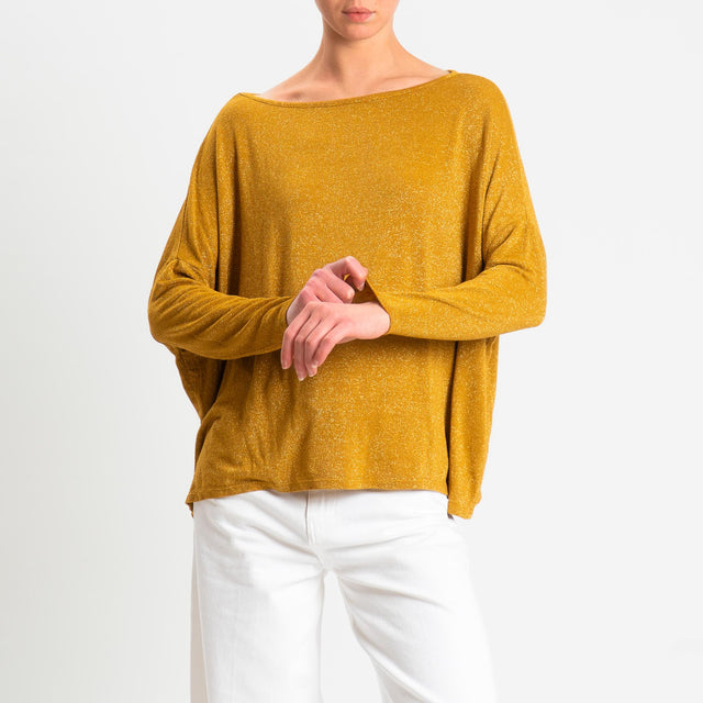 Zeroassoluto-T-shirt scollo barca scatola con lurex - Senape