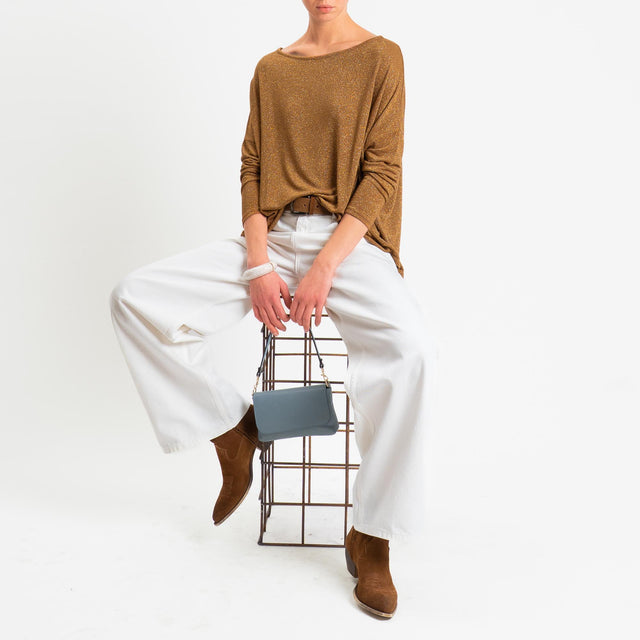 Zeroassoluto-T-shirt scollo barca scatola con lurex - tabacco