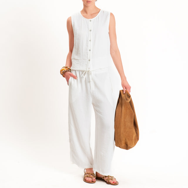 Zeroassoluto-Pantalone BARRY barrel coulisse viscosa jacquard - bianco