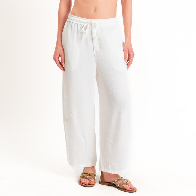 Zeroassoluto-Pantalone BARRY barrel coulisse viscosa jacquard - bianco