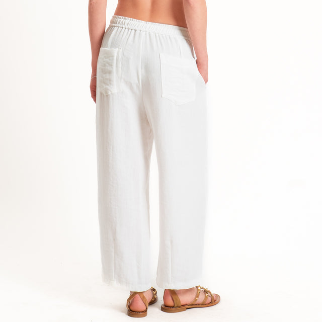 Zeroassoluto-Pantalone BARRY barrel coulisse viscosa jacquard - bianco