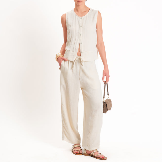 Zeroassoluto-Pantalone BARRY barrel coulisse viscosa jacquard - burro