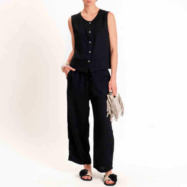 Zeroassoluto-Pantalone BARRY barrel coulisse viscosa jacquard - nero