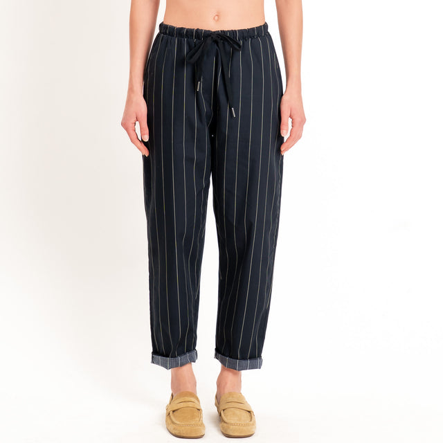Zeroassoluto-Pantalone BAYA con elastico fantasia - gessato nero/sand