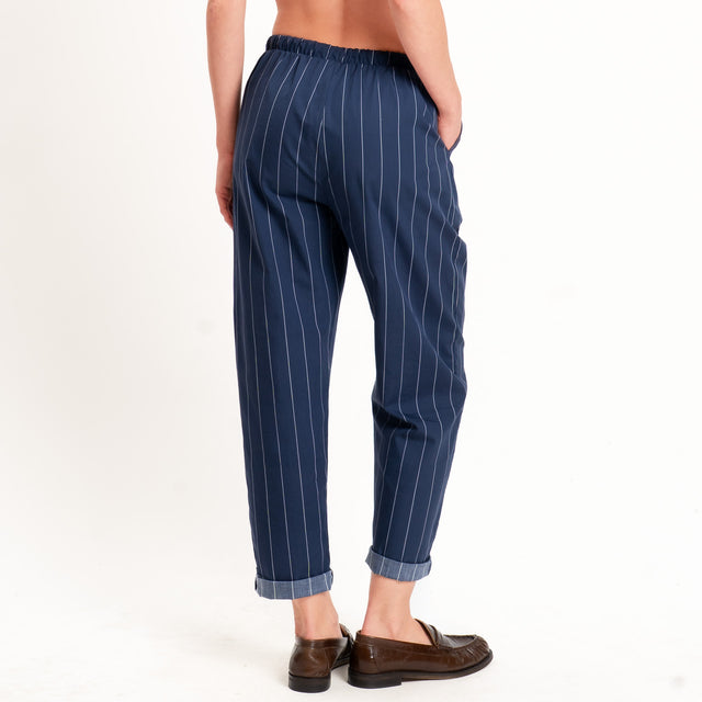 Zeroassoluto-Pantalone BAYA con elastico fantasia - gessato blu/bianco