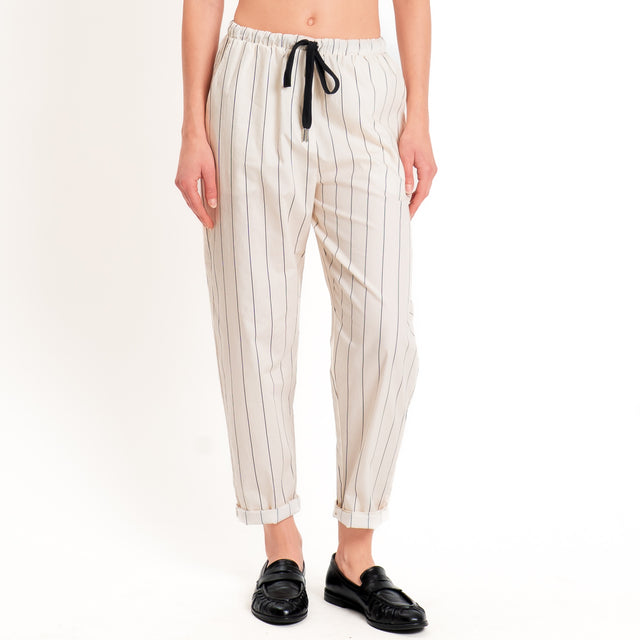 Zeroassoluto-Pantalone BAYA con elastico fantasia - gessato burro/nero