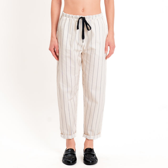 Zeroassoluto-Pantalone BAYA con elastico fantasia - gessato burro/nero
