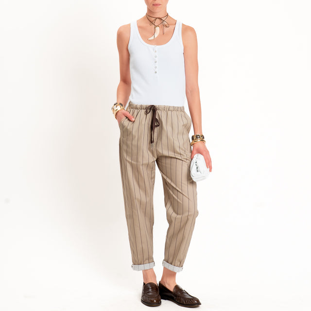 Zeroassoluto-Pantalone BAYA con elastico fantasia - gessato coloniale/moro