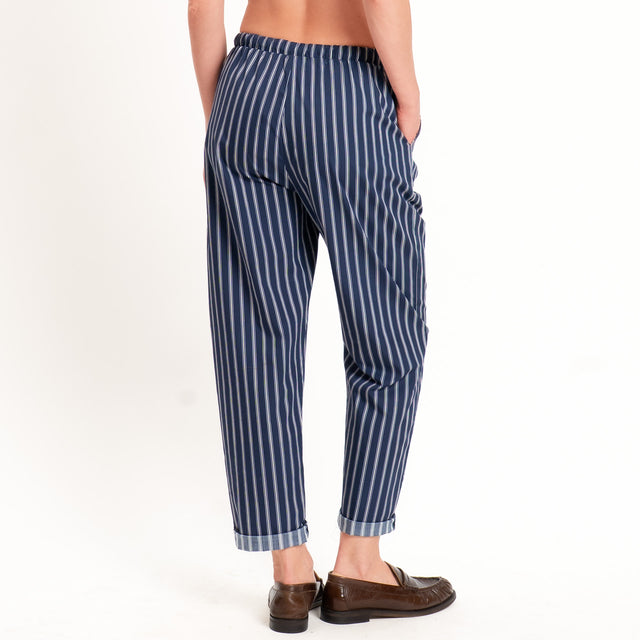 Zeroassoluto-Pantalone BAYA con elastico fantasia - righe blu/bianco