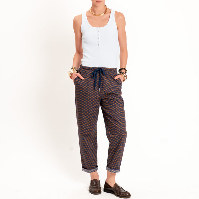 Zeroassoluto-Pantalone BAYA con elastico fantasia - rombi blu/cuoio