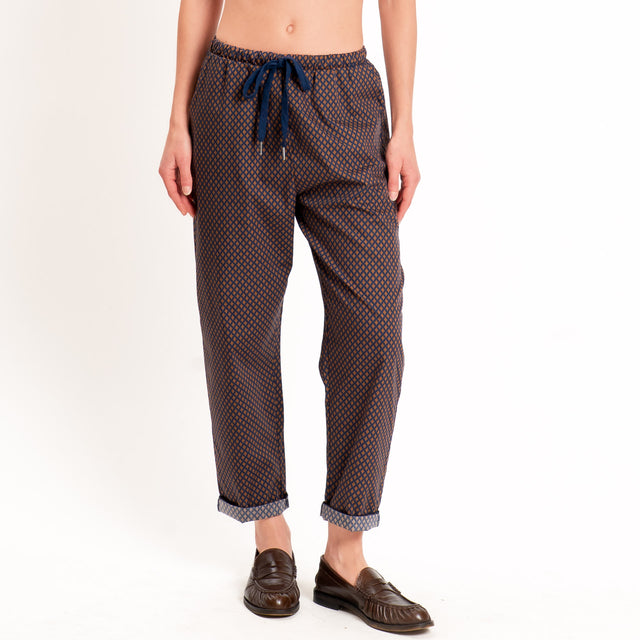 Zeroassoluto-Pantalone BAYA con elastico fantasia - rombi blu/cuoio