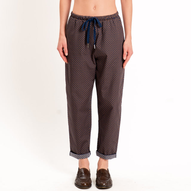 Zeroassoluto-Pantalone BAYA con elastico fantasia - rombi blu/cuoio