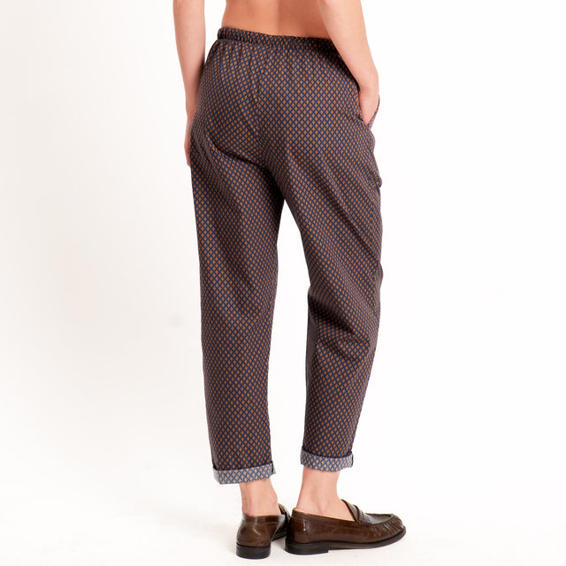 Zeroassoluto-Pantalone BAYA con elastico fantasia - rombi blu/cuoio