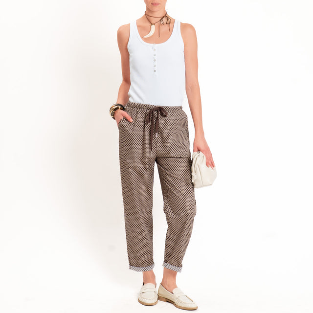 Zeroassoluto-Pantalone BAYA con elastico fantasia - rombi coloniale/moro