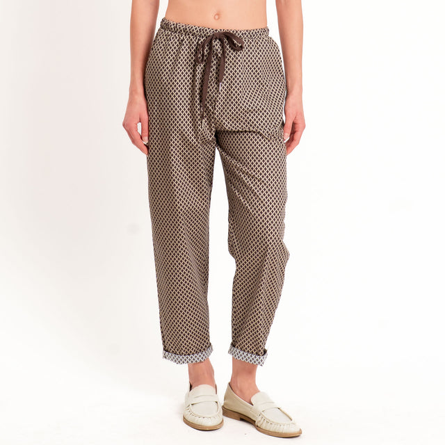 Zeroassoluto-Pantalone BAYA con elastico fantasia - rombi coloniale/moro