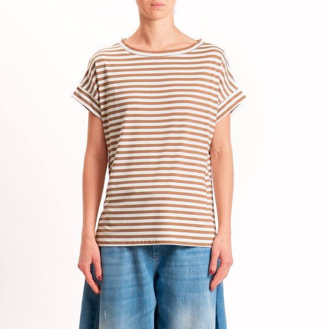 Zeroassoluto T-shirt a righe scatola in jersey - cuoio/latte