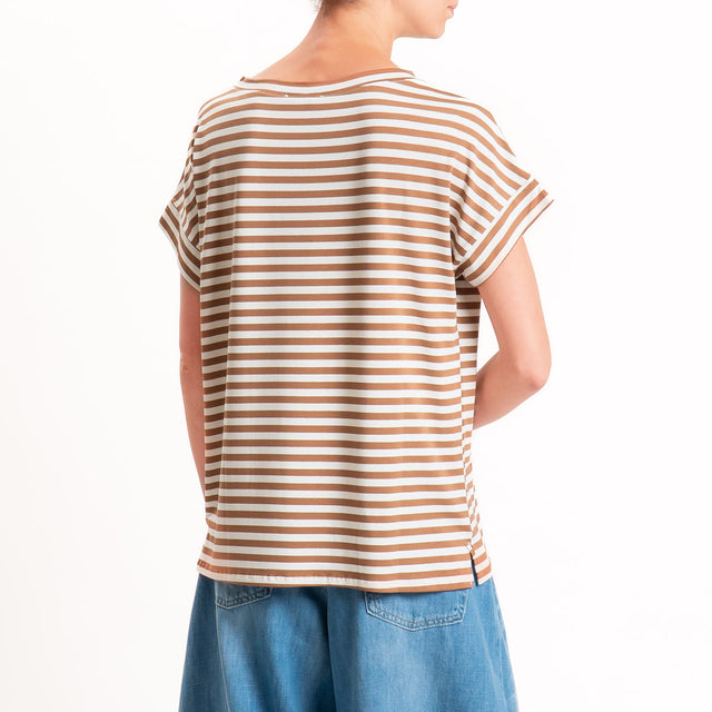 Zeroassoluto T-shirt a righe scatola in jersey - cuoio/latte