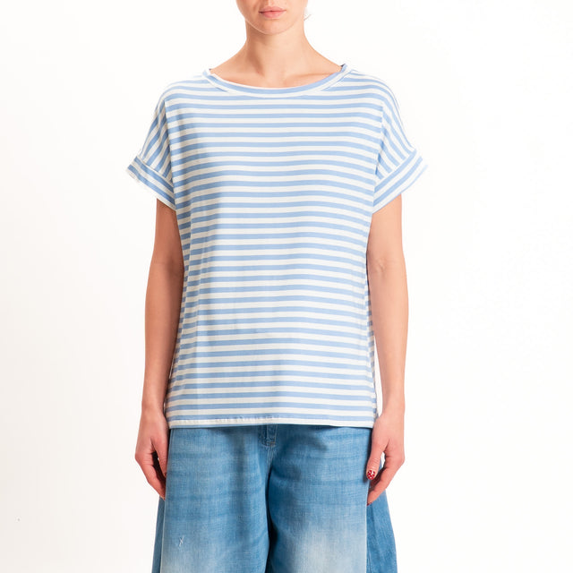 Zeroassoluto T-shirt a righe scatola in jersey - jeans/latte