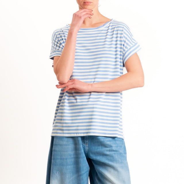 Zeroassoluto T-shirt a righe scatola in jersey - jeans/latte