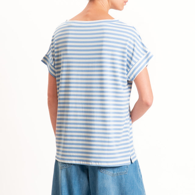 Zeroassoluto T-shirt a righe scatola in jersey - jeans/latte
