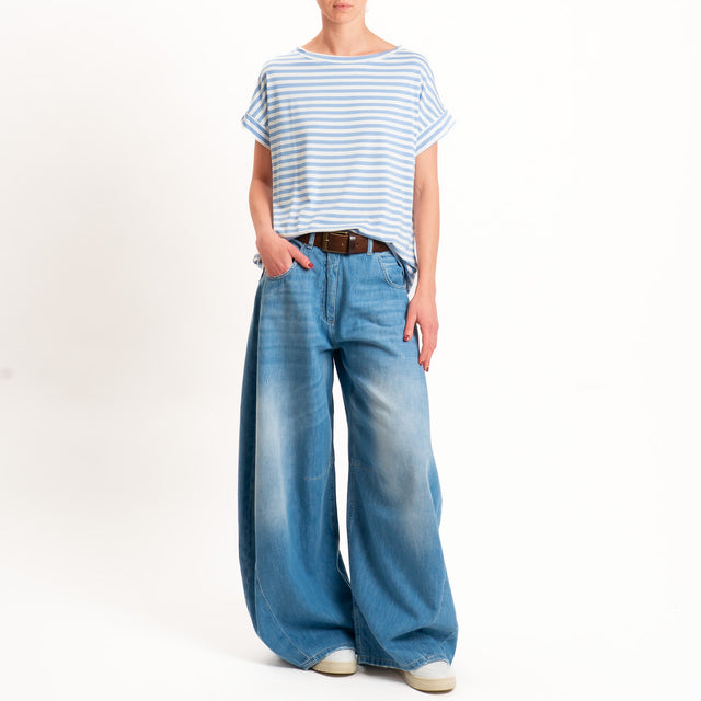 Zeroassoluto T-shirt a righe scatola in jersey - jeans/latte