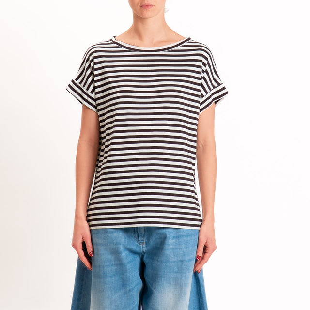 Zeroassoluto T-shirt a righe scatola in jersey - moro/latte