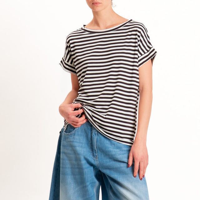 Zeroassoluto T-shirt a righe scatola in jersey - moro/latte