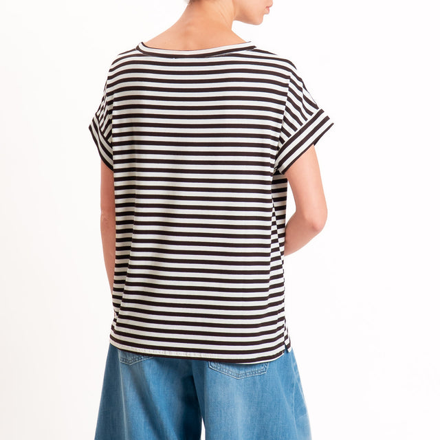 Zeroassoluto T-shirt a righe scatola in jersey - moro/latte