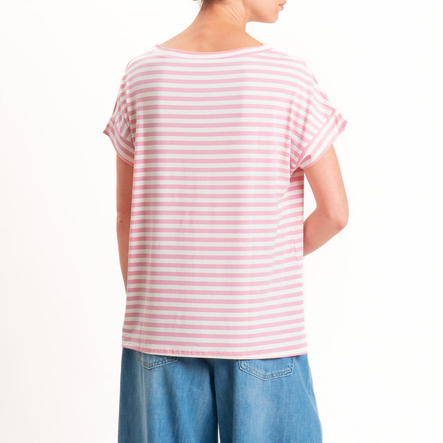 Zeroassoluto T-shirt a righe scatola in jersey - pink/latte