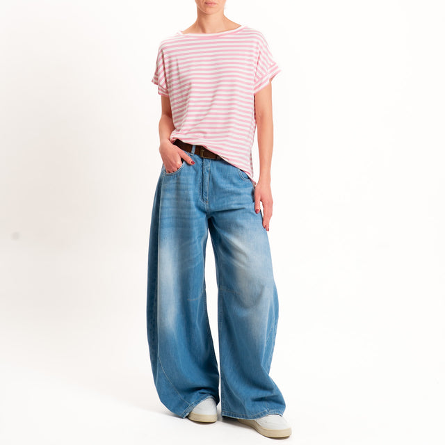 Zeroassoluto T-shirt a righe scatola in jersey - pink/latte