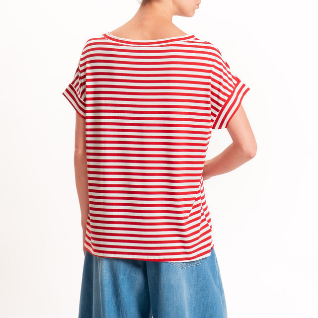 Zeroassoluto T-shirt a righe scatola in jersey - rosso/latte