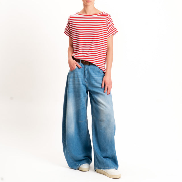 Zeroassoluto T-shirt a righe scatola in jersey - rosso/latte