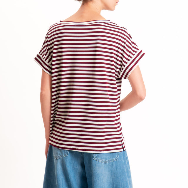 Zeroassoluto T-shirt a righe scatola in jersey - vino/latte