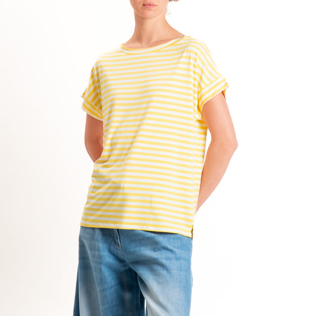 Zeroassoluto T-shirt a righe scatola in jersey - yellow/latte