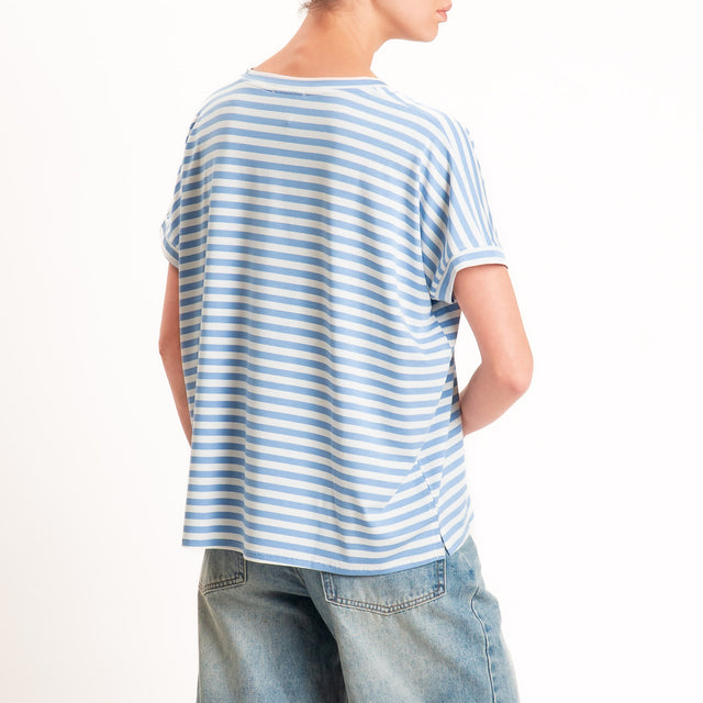 Zeroassoluto-T-shirt a righe scollo a v in jersey di viscosa elasticizzata - jeans/latte
