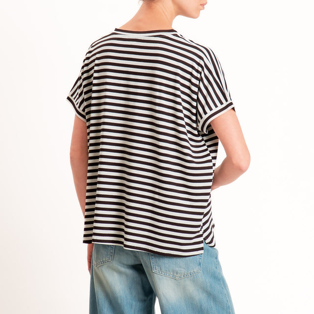 Zeroassoluto-T-shirt a righe scollo a v in jersey di viscosa elasticizzata - moro/latte