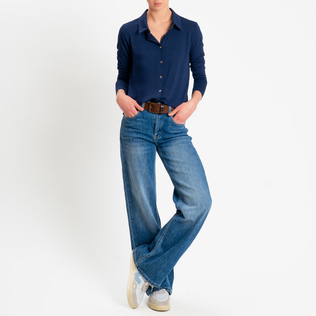 Zeroassoluto-Camicia CARLY in jersey di viscosa elasticizzata - blu