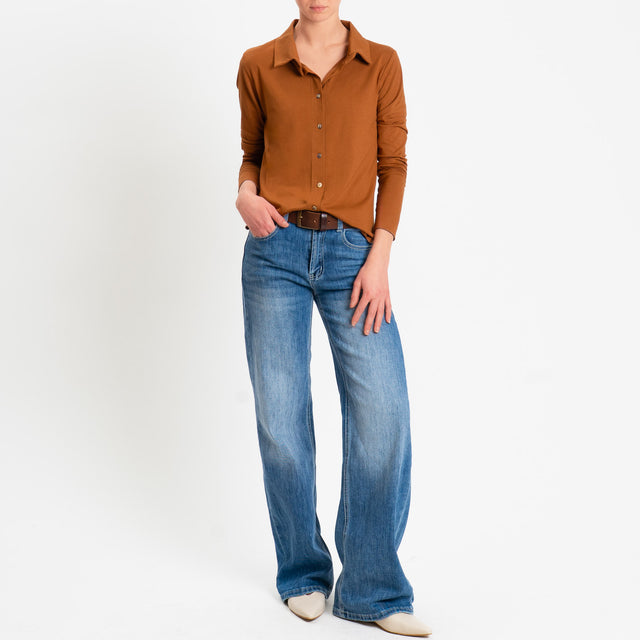 Zeroassoluto-Camicia CARLY in jersey di viscosa elasticizzata - cuoio