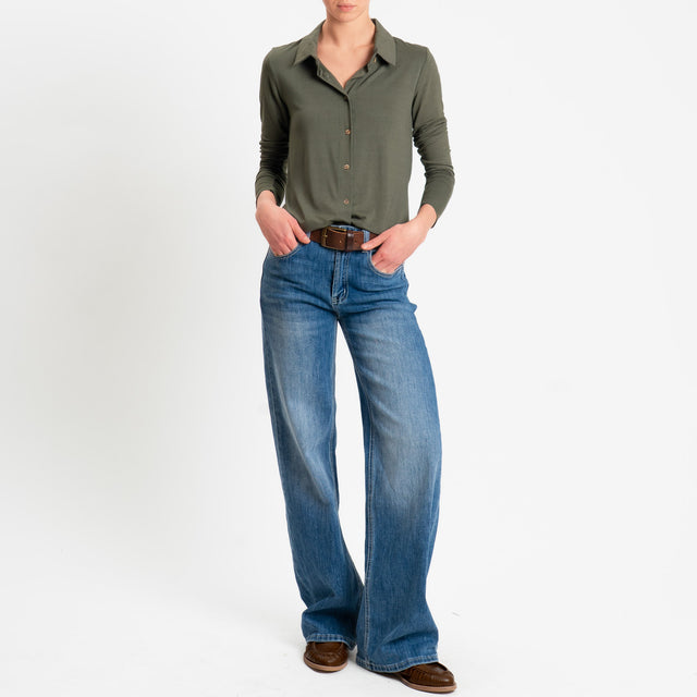 Zeroassoluto-Camicia CARLY in jersey di viscosa elasticizzata - militare