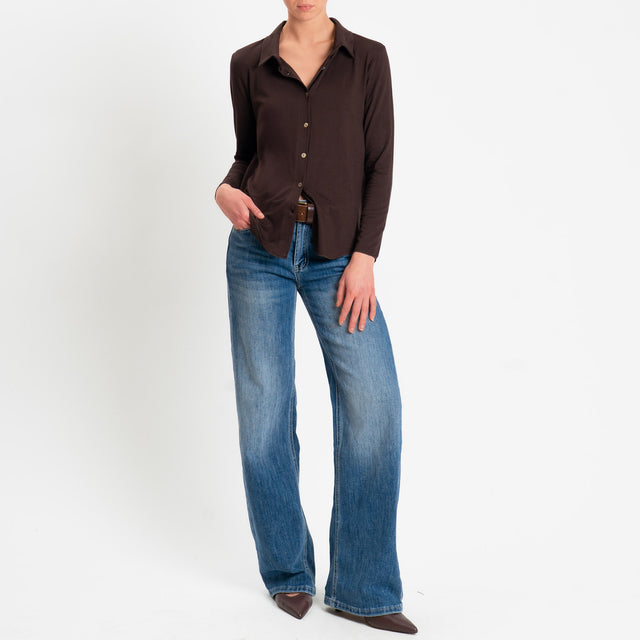Zeroassoluto-Camicia CARLY in jersey di viscosa elasticizzata - choco